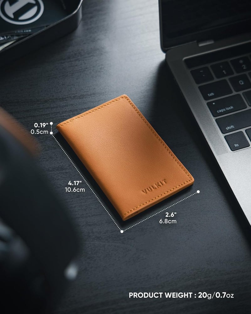 VULKIT Leather Business Card Holder 2 Sided Slim Business Name Card Organizer for Men or Women(Nappa Brown) - Image 5